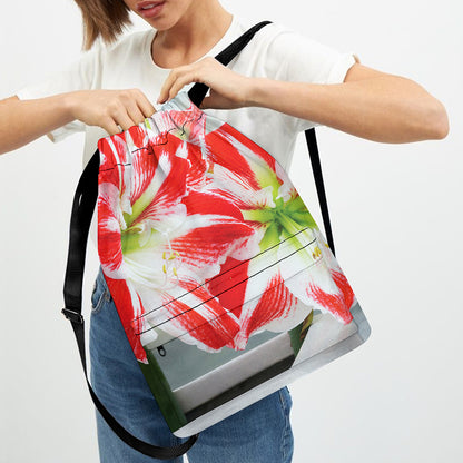 Red And White Amaryllis Print Drawstring Backpack