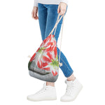 Red And White Amaryllis Print Drawstring Bag