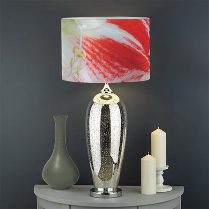 Red And White Amaryllis Print Drum Lamp Shade
