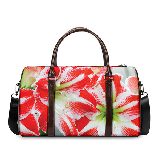 Red And White Amaryllis Print Duffle Bag