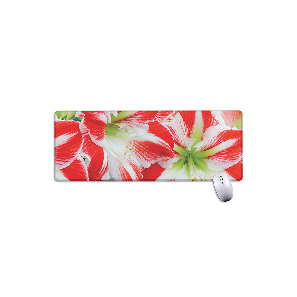 Red And White Amaryllis Print Extended Mouse Pad