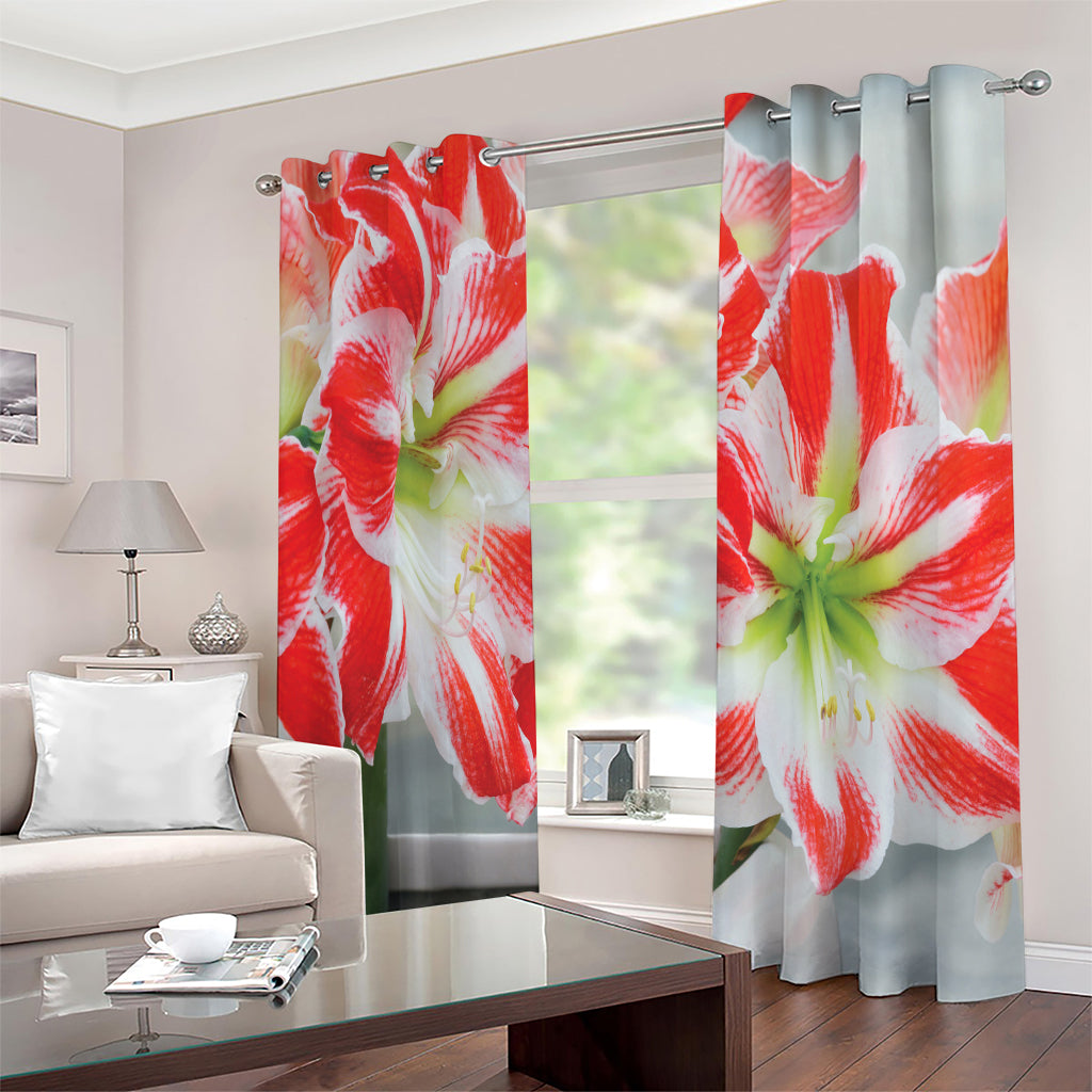 Red And White Amaryllis Print Extra Wide Grommet Curtains