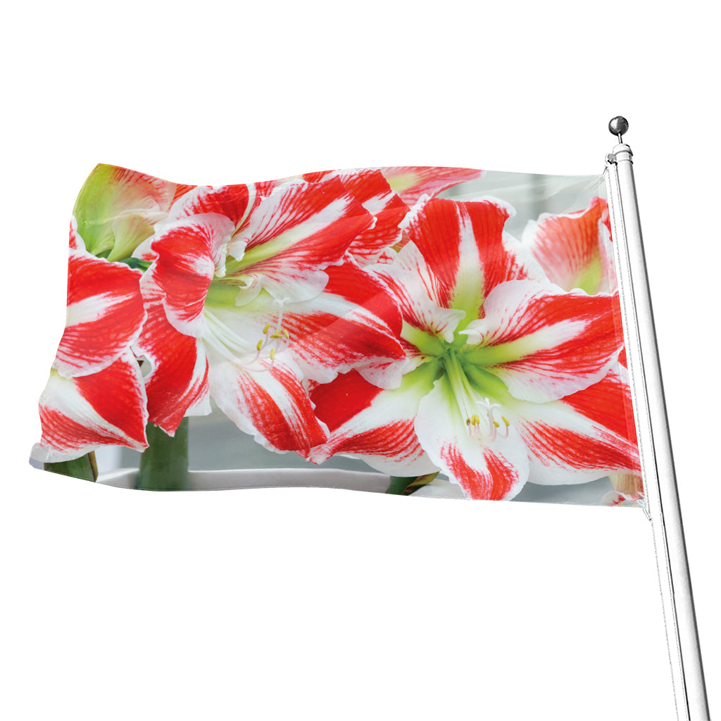 Red And White Amaryllis Print Flag