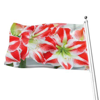 Red And White Amaryllis Print Flag