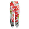 Red And White Amaryllis Print Fleece Lined Knit Pants