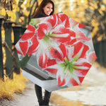 Red And White Amaryllis Print Foldable Umbrella