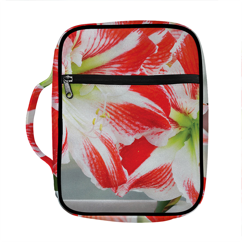 Red And White Amaryllis Print Front Pocket Bible Bag