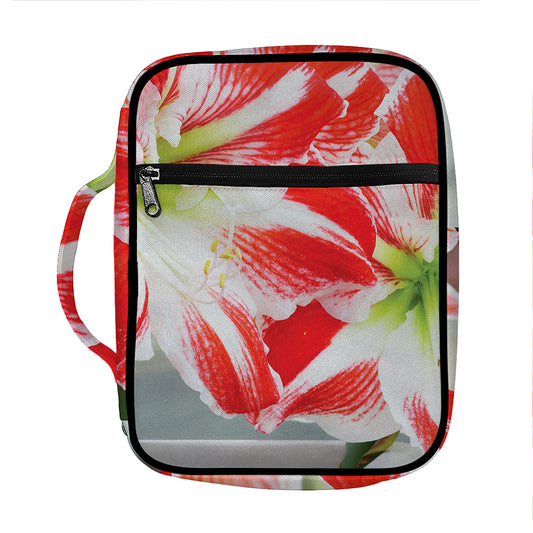 Red And White Amaryllis Print Front Pocket Bible Bag