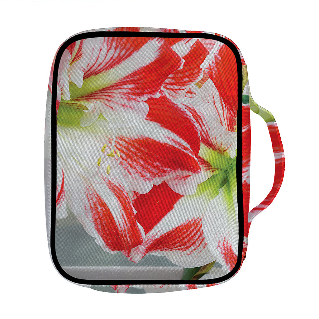 Red And White Amaryllis Print Front Pocket Bible Bag
