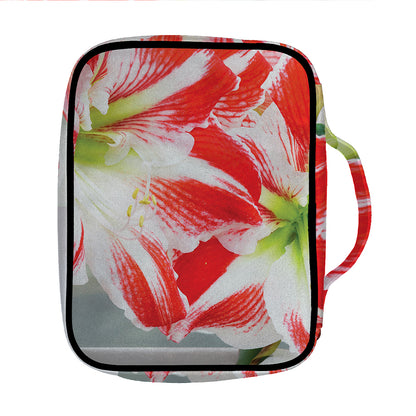 Red And White Amaryllis Print Front Pocket Bible Bag