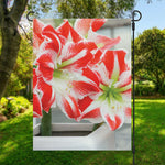 Red And White Amaryllis Print Garden Flag