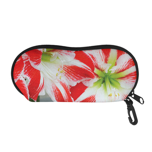 Red And White Amaryllis Print Glasses Case
