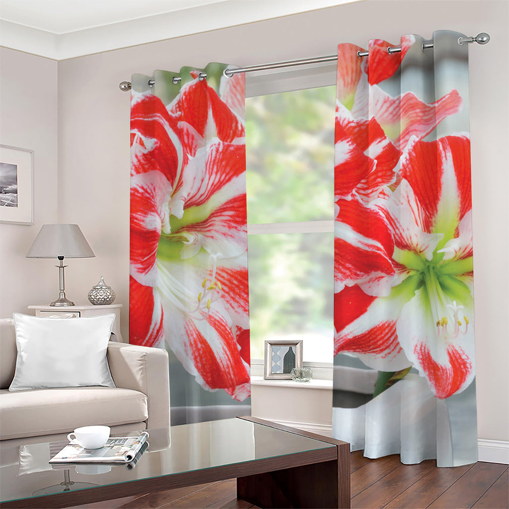 Red And White Amaryllis Print Grommet Curtains