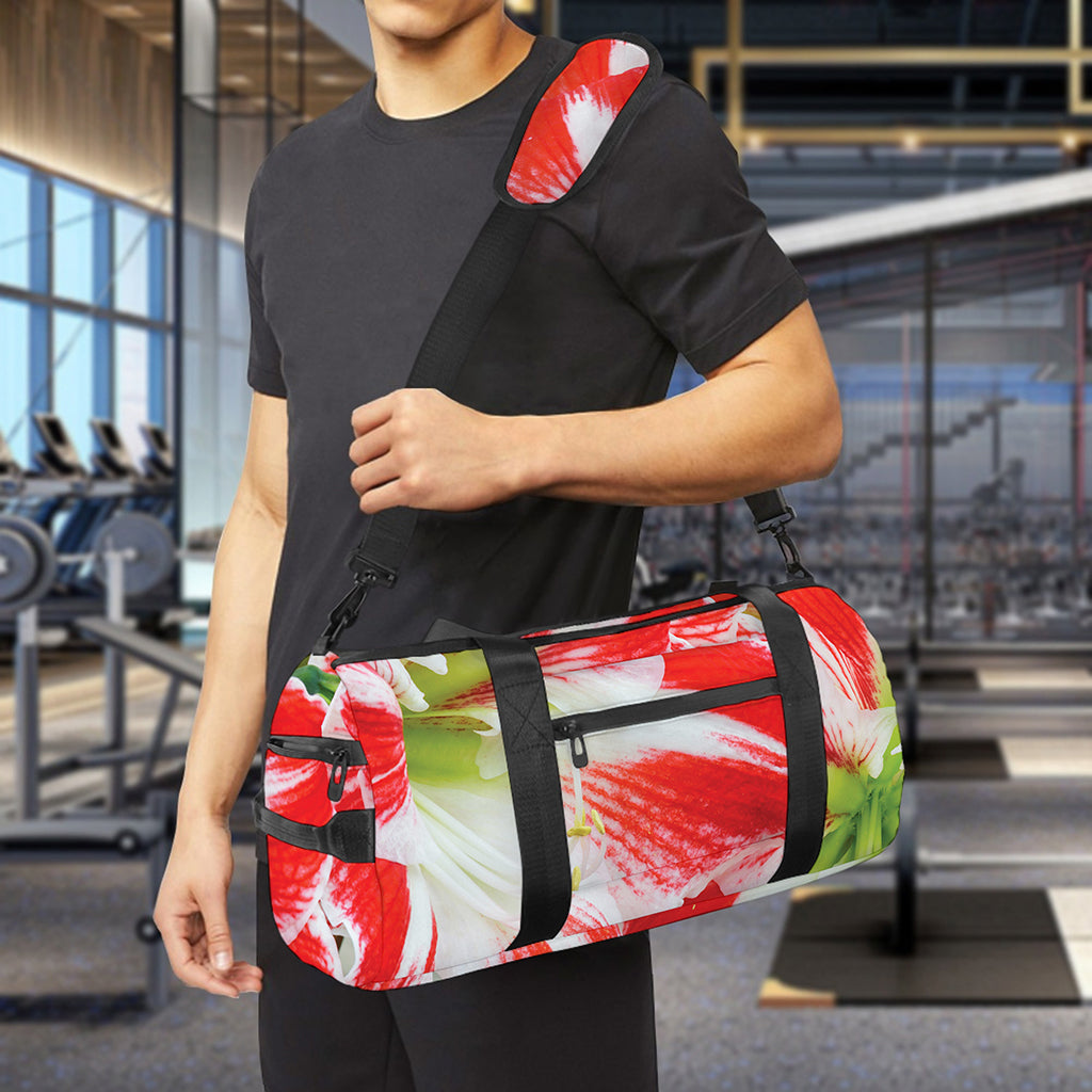 Red And White Amaryllis Print Gym Bag