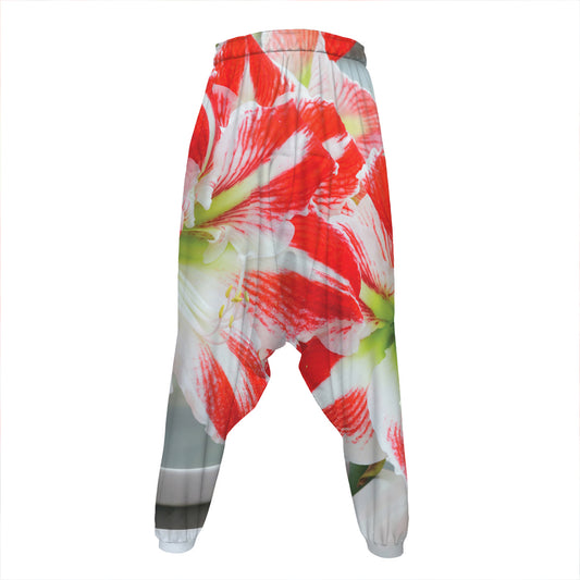 Red And White Amaryllis Print Hammer Pants