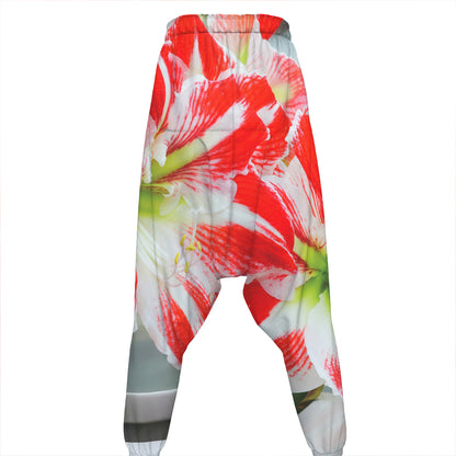 Red And White Amaryllis Print Hammer Pants