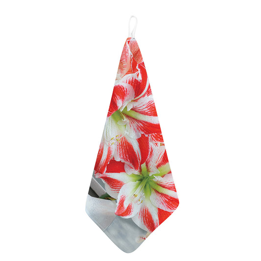 Red And White Amaryllis Print Hand Towel