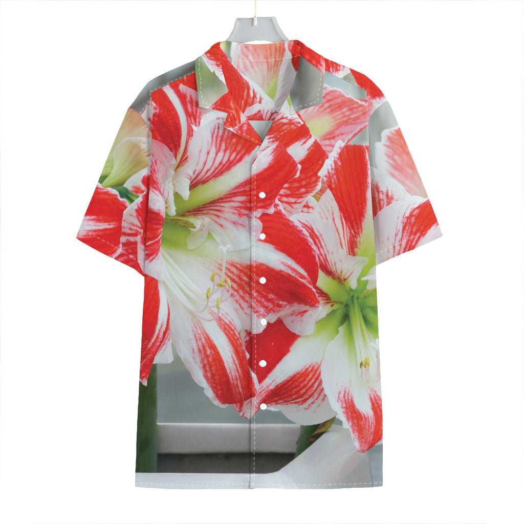 Red And White Amaryllis Print Hawaiian Shirt