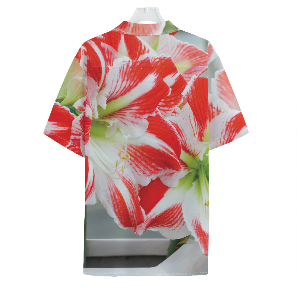 Red And White Amaryllis Print Hawaiian Shirt