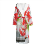 Red And White Amaryllis Print Hooded Bathrobe