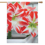 Red And White Amaryllis Print House Flag
