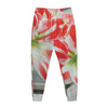 Red And White Amaryllis Print Jogger Pants