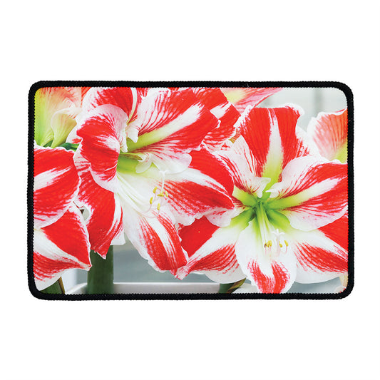 Red And White Amaryllis Print Kitchen Mat