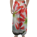 Red And White Amaryllis Print Lantern Pants