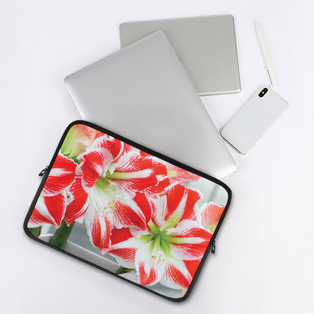 Red And White Amaryllis Print Laptop Sleeve