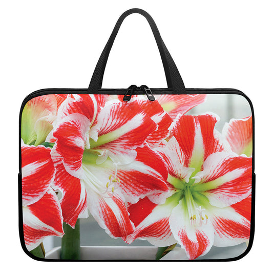 Red And White Amaryllis Print Laptop Sleeve With Handle