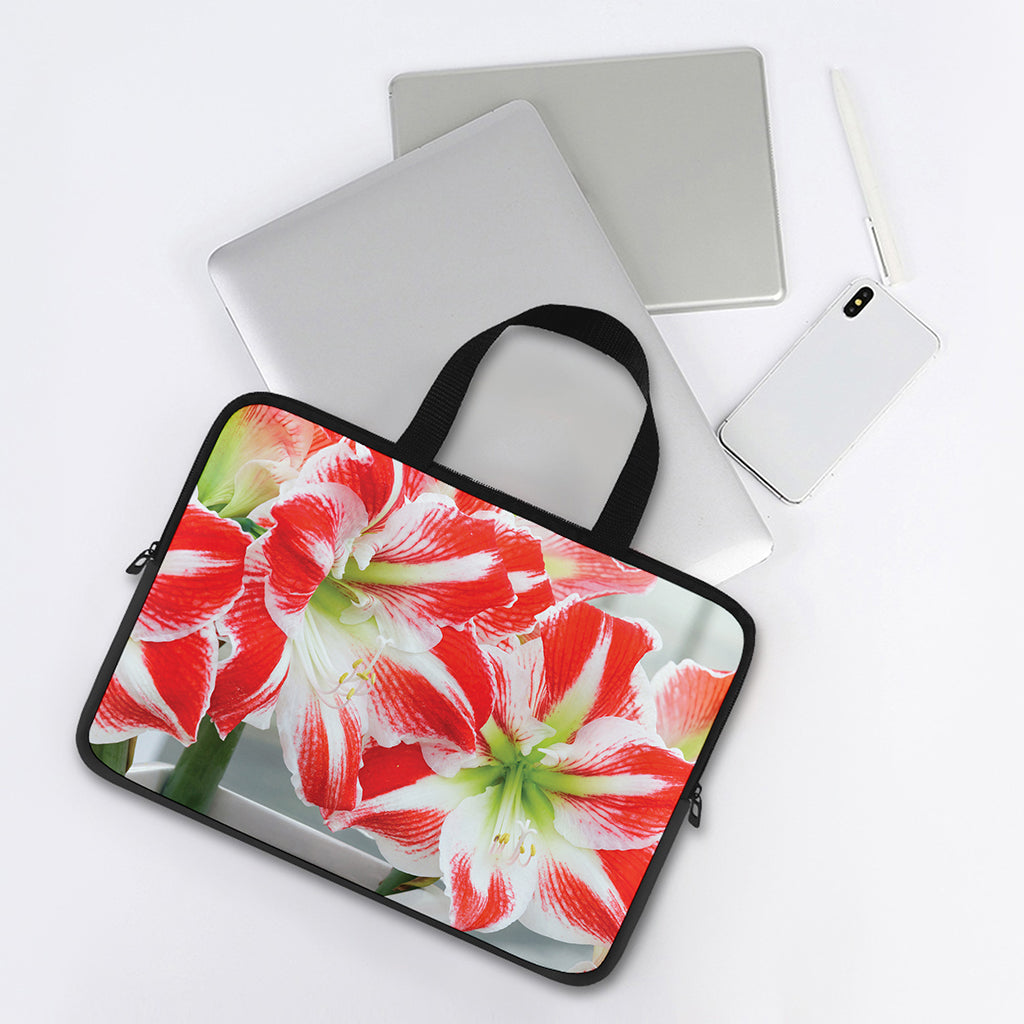 Red And White Amaryllis Print Laptop Sleeve With Handle