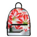 Red And White Amaryllis Print Leather Backpack