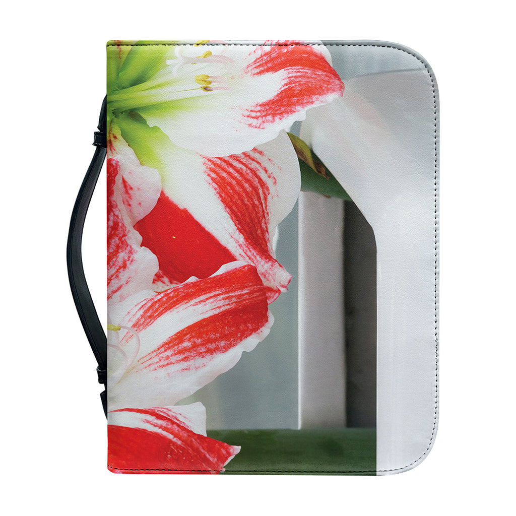 Red And White Amaryllis Print Leather Bible Cover