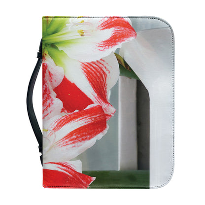 Red And White Amaryllis Print Leather Bible Cover