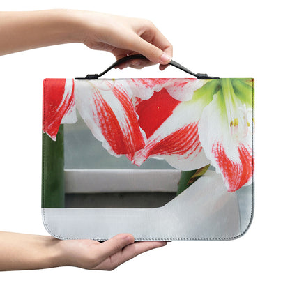 Red And White Amaryllis Print Leather Bible Cover