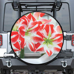 Red And White Amaryllis Print Leather Spare Tire Cover