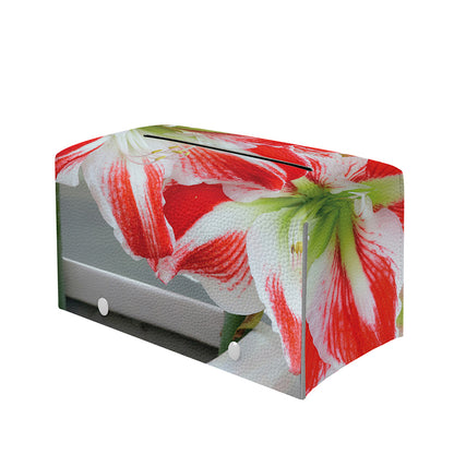 Red And White Amaryllis Print Leather Tissue Box Cover