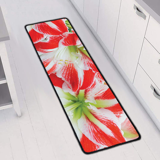 Red And White Amaryllis Print Long Kitchen Mat