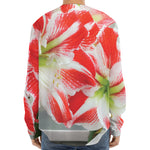 Red And White Amaryllis Print Long Sleeve Baseball Jersey