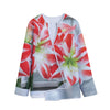 Red And White Amaryllis Print Long Sleeve Short Coat