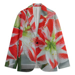 Red And White Amaryllis Print Men's Blazer