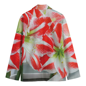 Red And White Amaryllis Print Men's Blazer