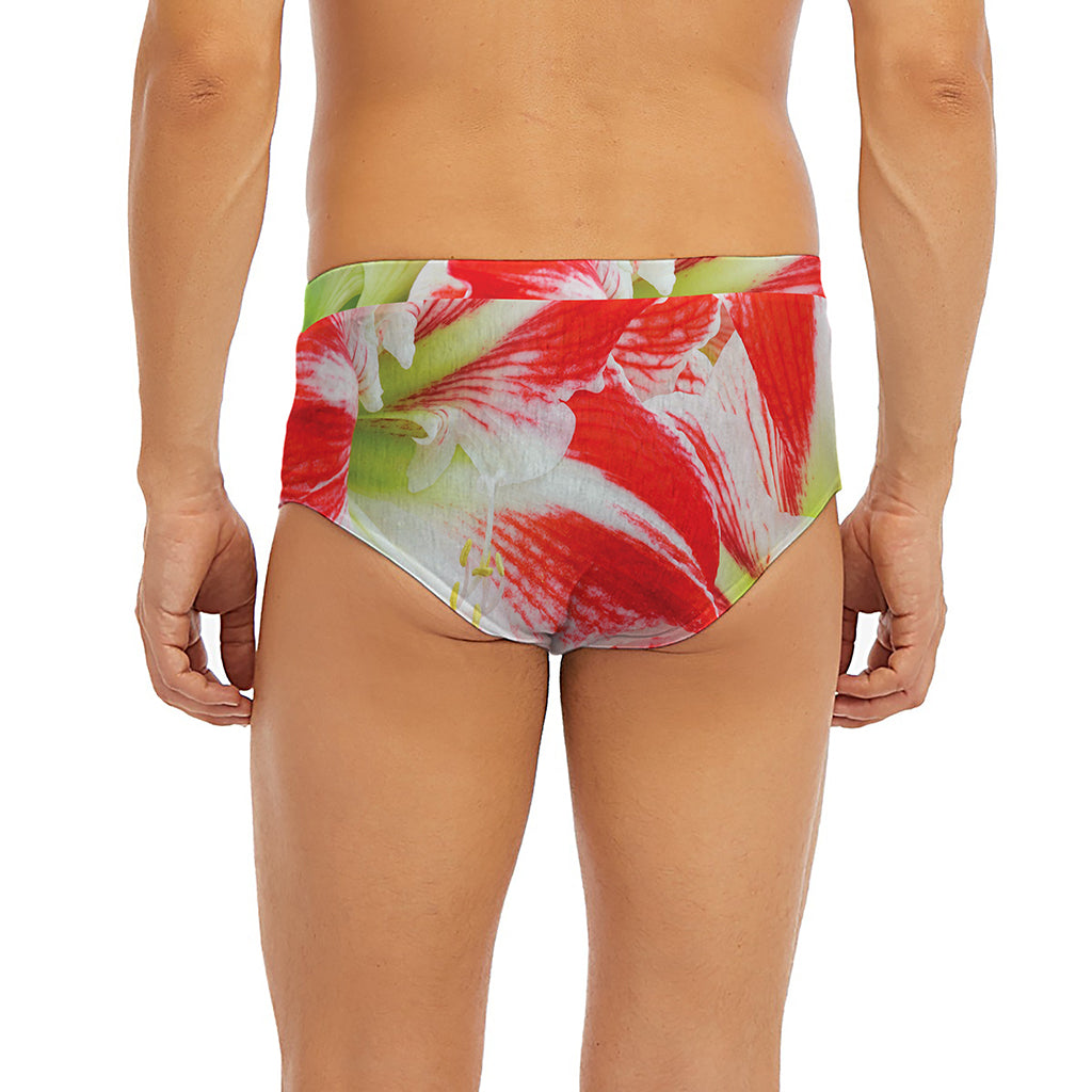 Red And White Amaryllis Print Men's Briefs
