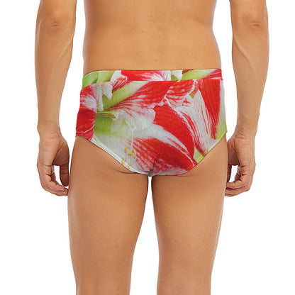 Red And White Amaryllis Print Men's Briefs