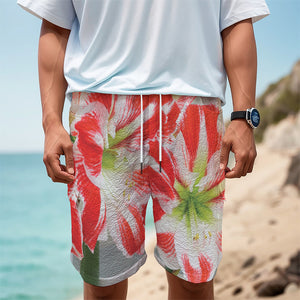 Red And White Amaryllis Print Men's Cargo Shorts