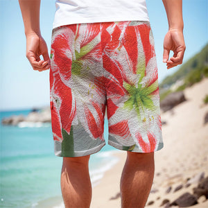 Red And White Amaryllis Print Men's Cargo Shorts