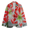 Red And White Amaryllis Print Men's Cotton Blazer