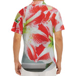 Red And White Amaryllis Print Men's Deep V-Neck Shirt