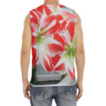 Red And White Amaryllis Print Men's Fitness Tank Top