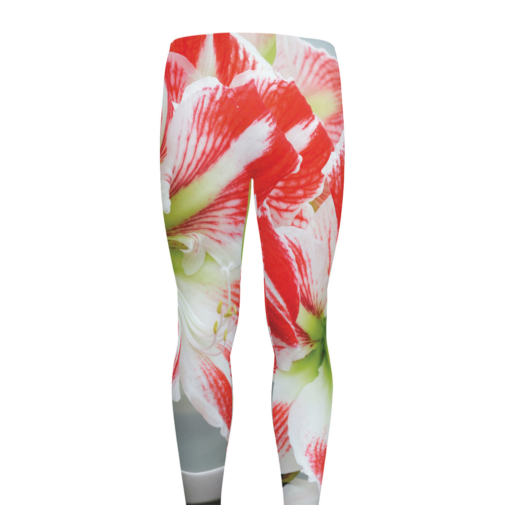 Red And White Amaryllis Print Men's leggings